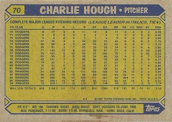 1987 Topps #70 Charlie Hough Back