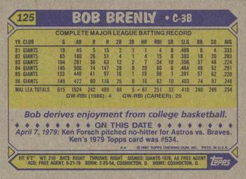 1987 Topps #125 Bob Brenly Back