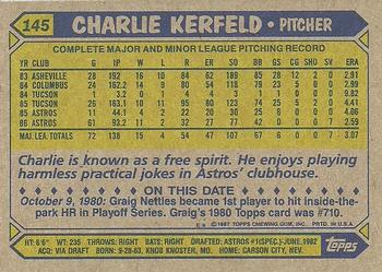 1987 Topps #145 Charlie Kerfeld Back