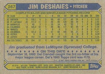 1987 Topps #167 Jim Deshaies Back