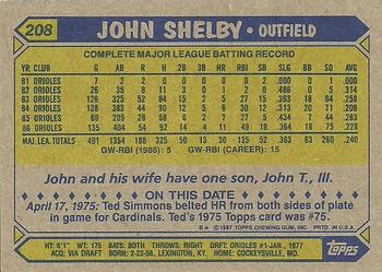 1987 Topps #208 John Shelby Back