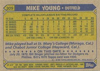 1987 Topps #309 Mike Young Back
