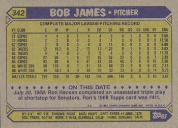 1987 Topps #342 Bob James Back