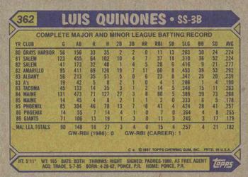 1987 Topps #362 Luis Quinones Back