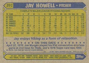 1987 Topps #391 Jay Howell Back