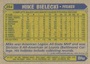 1987 Topps #394 Mike Bielecki Back