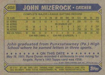 1987 Topps #408 John Mizerock Back