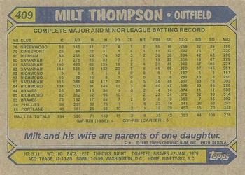 1987 Topps #409 Milt Thompson Back
