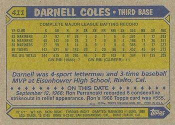 1987 Topps #411 Darnell Coles Back