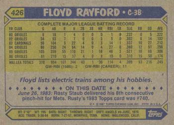 1987 Topps #426 Floyd Rayford Back