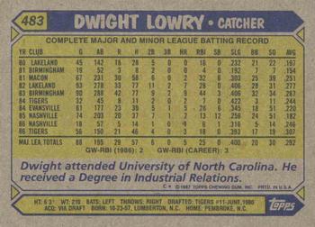 1987 Topps #483 Dwight Lowry Back
