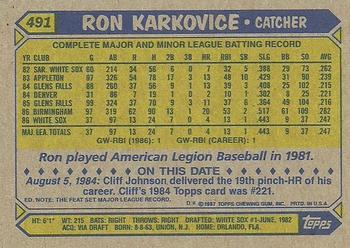 1987 Topps #491 Ron Karkovice Back