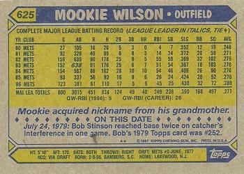 1987 Topps #625 Mookie Wilson Back