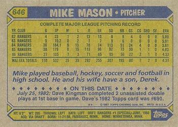 1987 Topps #646 Mike Mason Back