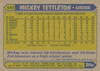 1987 Topps #649 Mickey Tettleton Back
