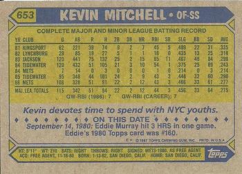 1987 Topps #653 Kevin Mitchell Back