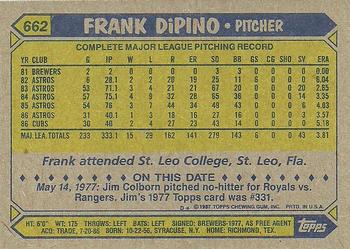 1987 Topps #662 Frank DiPino Back
