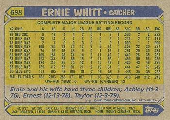 1987 Topps #698 Ernie Whitt Back