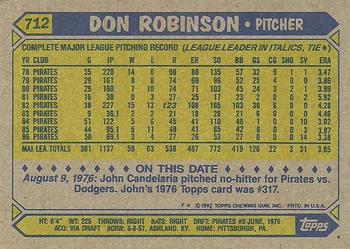 1987 Topps #712 Don Robinson Back