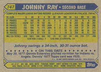 1987 Topps #747 Johnny Ray Back