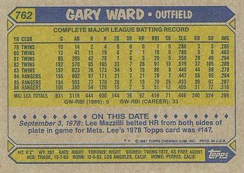 1987 Topps #762 Gary Ward Back