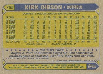 1987 Topps #765 Kirk Gibson Back