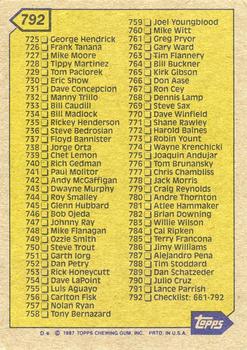 1987 Topps #792 Checklist: 661-792 Back