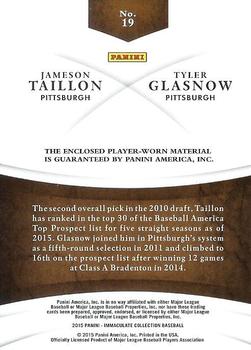 2015 Panini Immaculate Collection - Immaculate Dual Players #19 Jameson Taillon / Tyler Glasnow Back