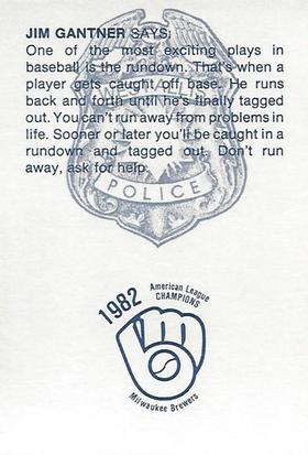 1983 Milwaukee Brewers Police - West Allis Police Department #NNO Jim Gantner Back