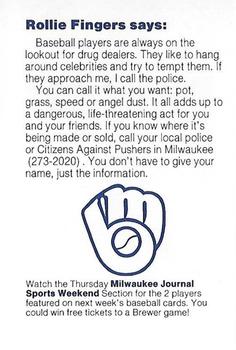 1985 Milwaukee Brewers Police - Bayside and Fox Point Police Departments #NNO Rollie Fingers Back