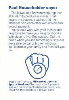 1985 Milwaukee Brewers Police - Village of Brown Deer Police Department and The Brown Deer Bank #NNO Paul Householder Back