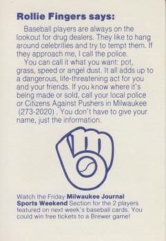 1985 Milwaukee Brewers Police - Oshkosh Police Department and McDonald's of Oshkosh #NNO Rollie Fingers Back