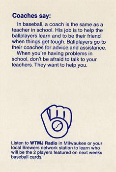 1986 Milwaukee Brewers Police - Winneconne Police Department #NNO Milwaukee Brewers Coaches Back