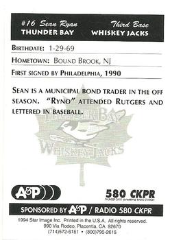 1994 Star Image Thunder Bay Whiskey Jacks #NNO Sean Ryan Back