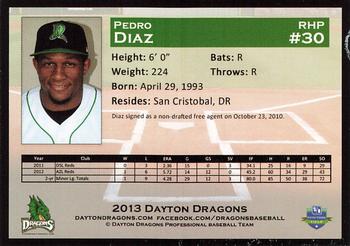 2013 Dayton Dragons #NNO Pedro Diaz Back