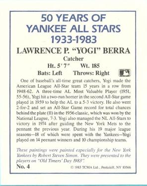 1983 TCMA 50 Years of New York Yankees All-Stars #4 Yogi Berra Back
