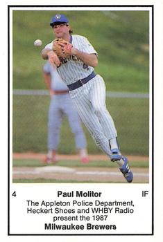1987 Milwaukee Brewers Police - Appleton Police Department, Heckert Shoes, WHBY Radio (Black Back) #NNO Paul Molitor Front