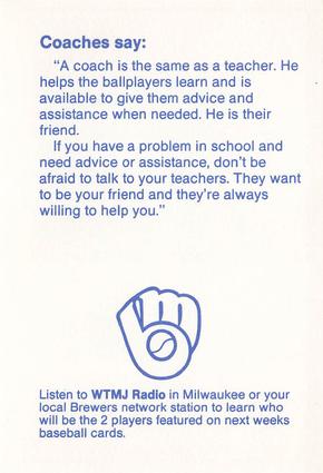 1987 Milwaukee Brewers Police - Mukwonago Police Department and Citizens Bank of Mukwonago #NNO Milwaukee Brewers Coaches Back