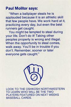 1987 Milwaukee Brewers Police - Oshkosh Police Department and McDonald's Of Oshkosh #NNO Paul Molitor Back