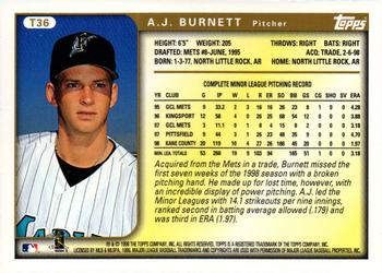 1999 Topps Traded and Rookies - Autographs #T36 A.J. Burnett  Back