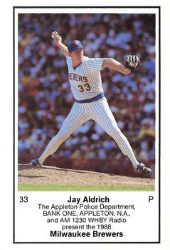 1988 Milwaukee Brewers Police - Appleton Police Department, BANK ONE, APPLETON, N.A. & AM 1230 WHBY Radio #NNO Jay Aldrich Front