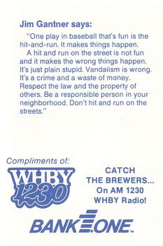 1988 Milwaukee Brewers Police - Appleton Police Department, BANK ONE, APPLETON, N.A. & AM 1230 WHBY Radio #NNO Jim Gantner Back