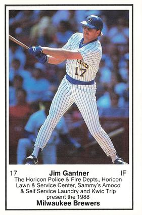 1988 Milwaukee Brewers Police - Horicon Police & Fire Depts, Horicon Lawn & Service Center, Sammy's Amoco & Self Service Laundry and Kwic Trip #NNO Jim Gantner Front