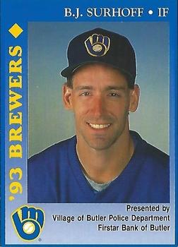 1993 Milwaukee Brewers Police - Village of Butler Police Department, Firstar Bank of Butler #NNO B.J. Surhoff Front