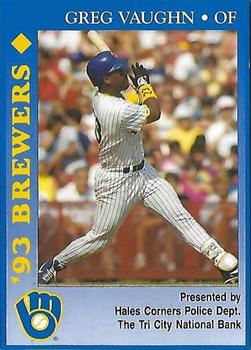 1993 Milwaukee Brewers Police - Hales Corners Police Dept., The Tri City National Bank #NNO Greg Vaughn Front