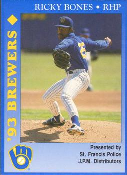 1993 Milwaukee Brewers Police - St. Francis PD, J.P.M. Distributors #NNO Ricky Bones Front