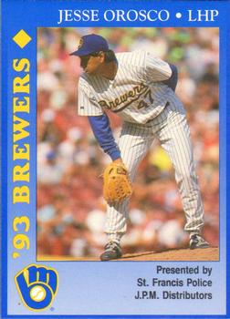 1993 Milwaukee Brewers Police - St. Francis PD, J.P.M. Distributors #NNO Jesse Orosco Front
