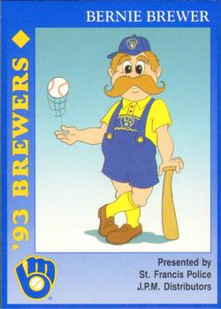 1993 Milwaukee Brewers Police - St. Francis PD, J.P.M. Distributors #NNO Bernie Brewer Front