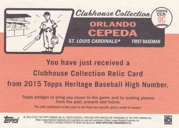 2015 Topps Heritage - Clubhouse Collection Relics Gold (High Numbers) #CCR-OC Orlando Cepeda Back