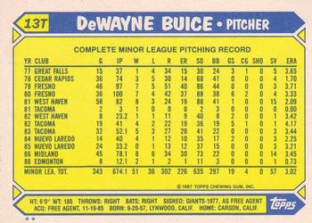 1987 Topps Traded #13T DeWayne Buice Back